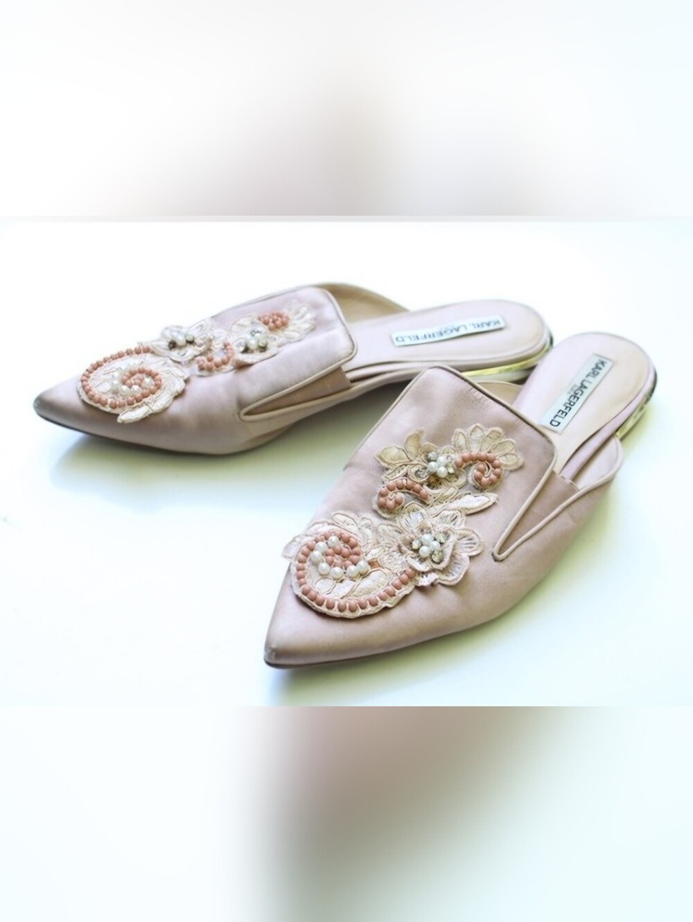 Karl Lagerfeld Embellished Pink Pointed-Toe Slip-On Flats